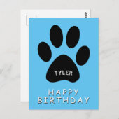 Niedlich Paw Print Blue Happy Geburtstag Postkarte (Vorne/Hinten)