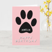 Niedlich Paw Print Pink Happy Geburtstag Karte (Gelbe Blume)