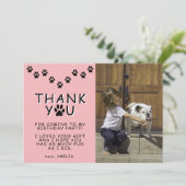 Niedlich Paw Prints Pink Geburtstag Danke Foto Karte (Stehend Vorderseite)