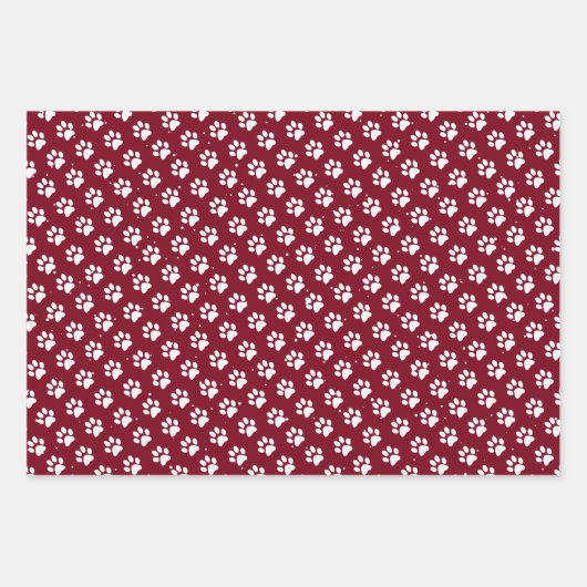 Niedlich Paw Prints Red Christmas Geschenkpapier Set (Vorderseite)