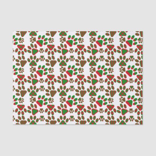 Niedlich Paw Prints Red Green Gemustert Seidenpapier (Vorderseite)