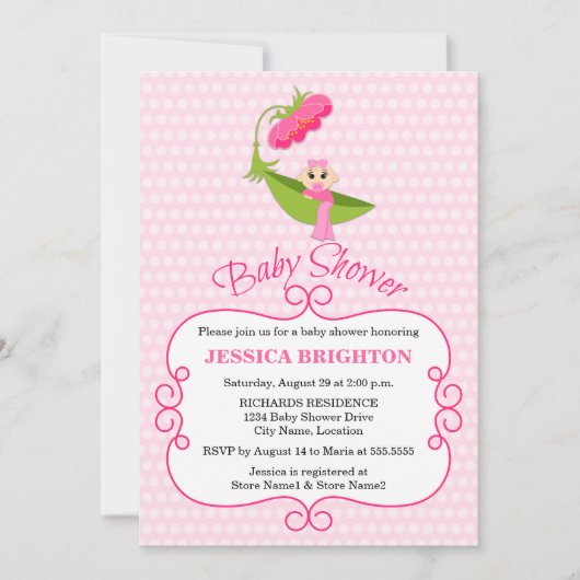 Niedlich Pea Pod Brown Eyes Babydusche Einladung (Vorderseite)