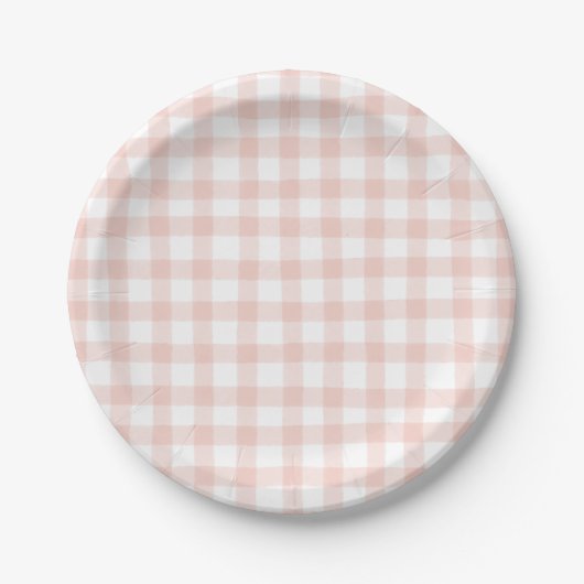 Niedlich Peach Gingham Pappteller (Vorderseite)