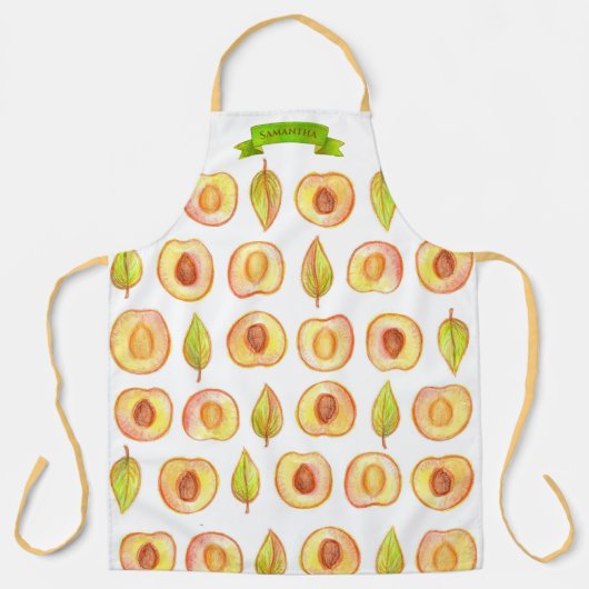 Niedlich Peach Halbiert Grüne Blätter Design Indiv Schürze (Vorderseite)