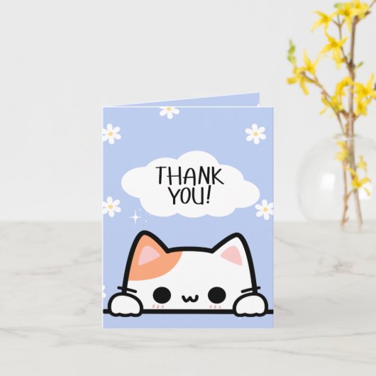 Niedlich Peeking Cat Dankeschön Karte (Gelbe Blume)