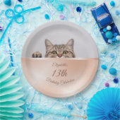 Niedlich Peeking Cat Rose Gold | Benutzerdefiniert Pappteller (Party)