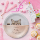 Niedlich Peeking Cat Rose Gold | Benutzerdefiniert Pappteller (Party)