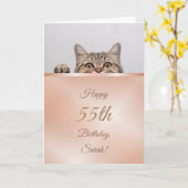 Niedlich Peeking Cat Rose Gold Geburtstag Karte (Gelbe Blume)