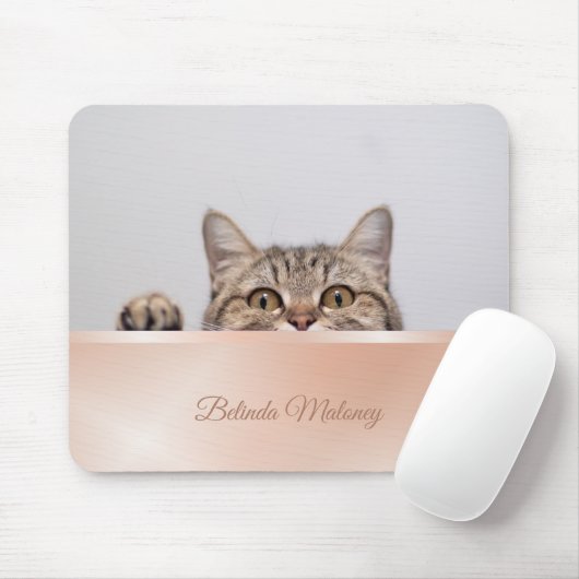 Niedlich Peeking Cat Rose Gold Monogramm Mousepad (Mit Mouse)
