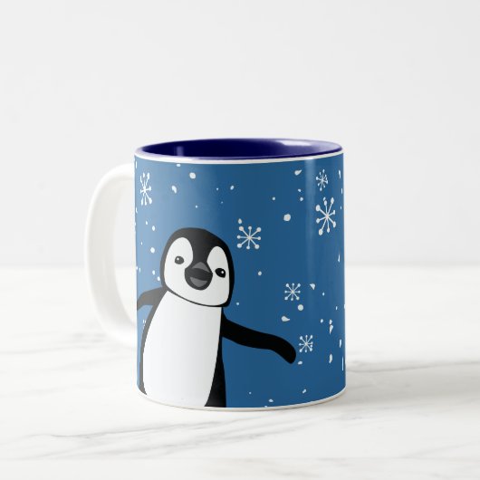 Niedlich Peeking Pinguin Winter Blau Personalisier Zweifarbige Tasse (Vorderseite Links)