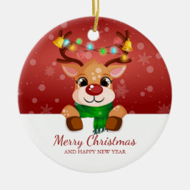 Niedlich Peeking Reindeer Weihnachtsgrüßen Keramik Ornament