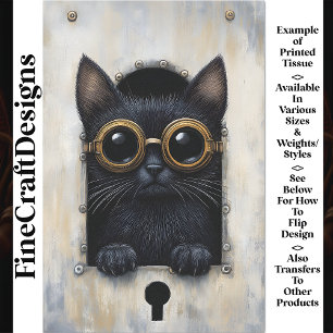 Niedlich Peeking Steampunk Black Kitten AP4 Decoup Seidenpapier