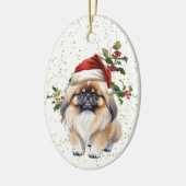 Niedlich Pekingese Dog Christmas Holly Keramik Ornament (Links)
