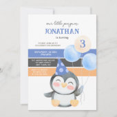 Niedlich Penguin Balloon Boy Geburtstag Einladung (Vorderseite)
