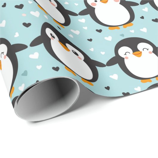 Niedlich Penguin Blauer Weihnachten Geschenkpapier (Rolleneckpunkt)