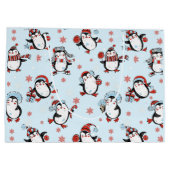 Niedlich Penguin Blauer Weihnachten Große Geschenktüte (Rückseite)