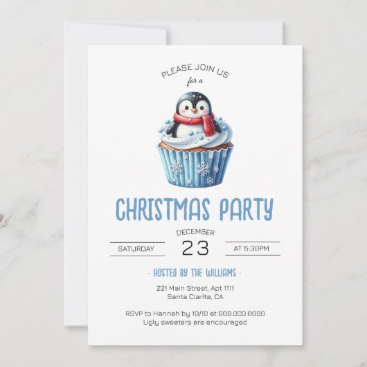 Niedlich Penguin Blue Party Einladung (Vorderseite)