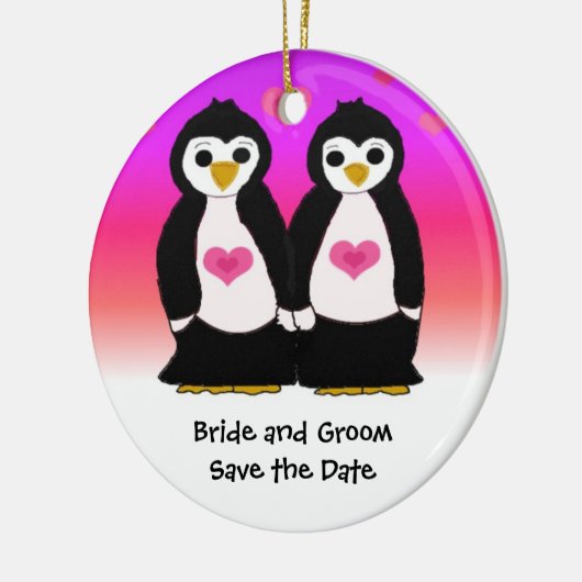 Niedlich Penguin Couple Save the Date Keramik Ornament (Links)