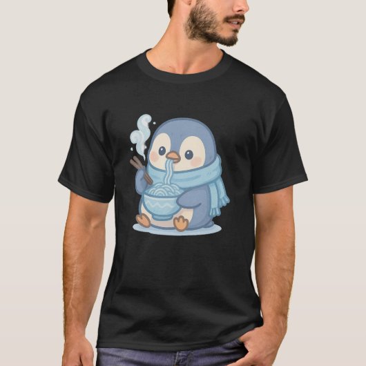 Niedlich Penguin Eating Ramen - Kawaii Winter T-Shirt (Vorderseite)