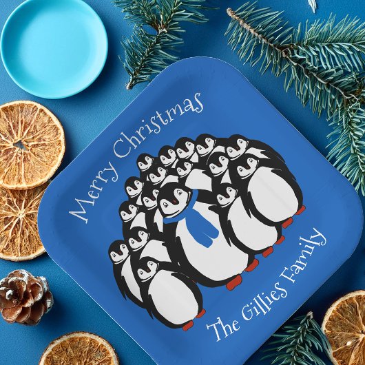 Niedlich Penguin Family Christmas Blue Party Telle Pappteller
