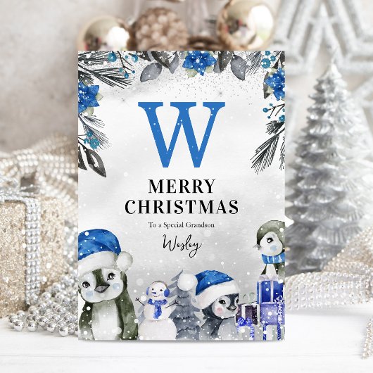 Niedlich Penguin Grandson Weihnachten Karte