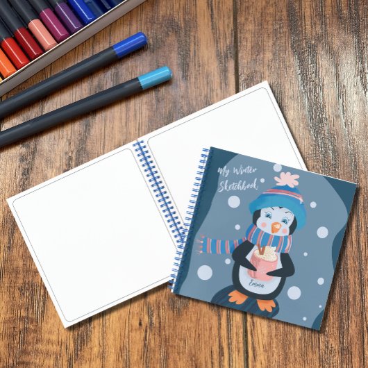 Niedlich Penguin Kid Blue Winter Sketchbook Notizblock