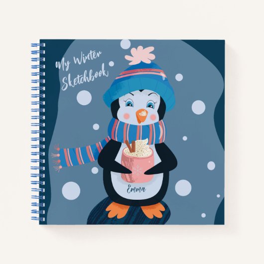 Niedlich Penguin Kid Blue Winter Sketchbook Notizblock (Vorderseite)