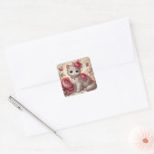Niedlich Peony Princess Cat Quadratischer Aufkleber (Umschlag)