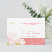 Niedlich Peony Spring Coral Wedding RSVP (Stehend Vorderseite)