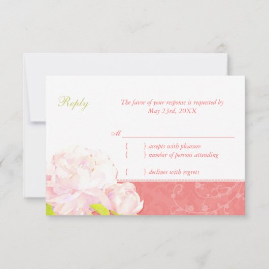 Niedlich Peony Spring Coral Wedding RSVP Karte (Vorderseite)