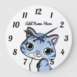 Niedlich Personalisiert Blue Kitten Große Uhr