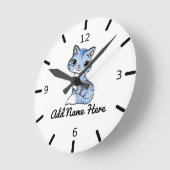 Niedlich Personalisiert Blue Kitten Große Uhr (Winkel)
