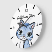 Niedlich Personalisiert Blue Kitten Große Wanduhr (Winkel)