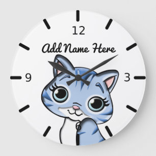 Niedlich Personalisiert Blue Kitten Große Wanduhr