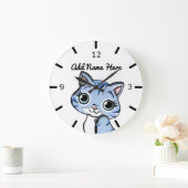 Niedlich Personalisiert Blue Kitten Große Wanduhr (Zuhause)