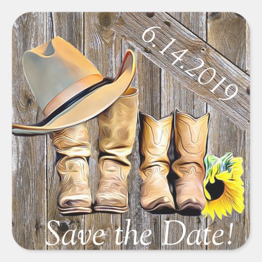 Niedlich Personalisiert Rustikal Save the Date Quadratischer Aufkleber (Vorderseite)