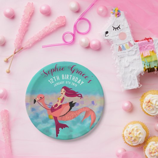 Niedlich Personalisierte Lila Mermaid & Pink Mermi Pappteller (Party)