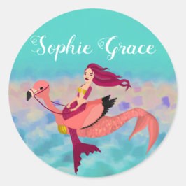 Niedlich Personalisierte Lila Mermaid & Pink Mermi Runder Aufkleber