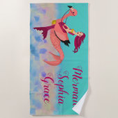 Niedlich Personalisierte Lila Mermaid & Pink Mermi Strandtuch (Vorderseite)