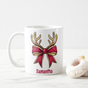 Niedlich Personalisierte Reindeer Bow Weihnachten Kaffeetasse