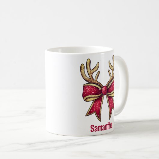 Niedlich Personalisierte Reindeer Bow Weihnachten Kaffeetasse (VorderseiteRechts)