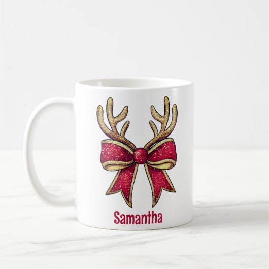 Niedlich Personalisierte Reindeer Bow Weihnachten Kaffeetasse (Links)