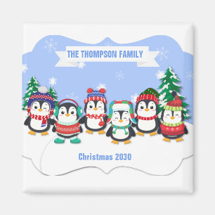 Niedlich Personalisierten Sechs Pinguine Weihnacht Magnet
