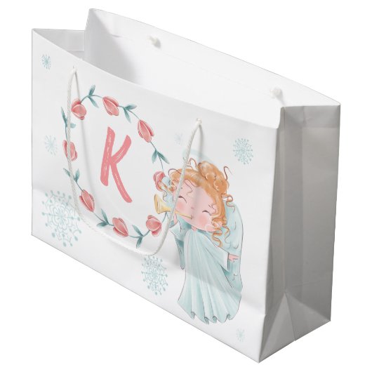 Niedlich Personalisierter Angel Große Geschenktüte (Vorderseite Schrägansicht)