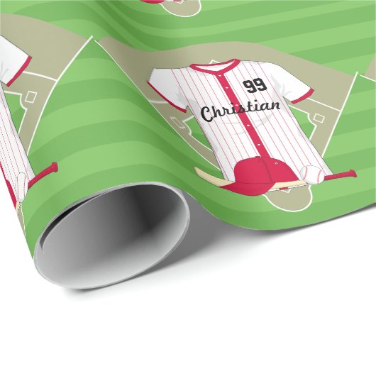 Niedlich Personalisierter Baseball Geschenkpapier (Rolleneckpunkt)