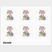 Niedlich Personalisierter Dinosaurier Geburtstag Runder Aufkleber (Blatt)