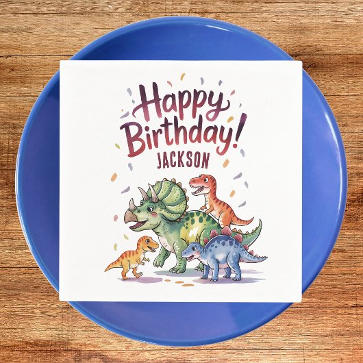 Niedlich Personalisierter Dinosaurier Geburtstag Serviette