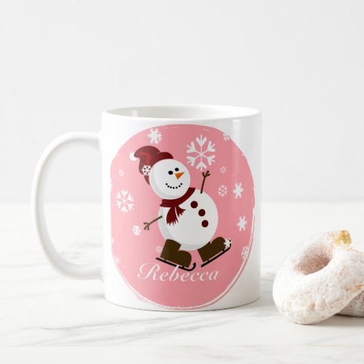 Niedlich Personalisierter Xmas Snowman Kaffeetasse (Mit Donut)