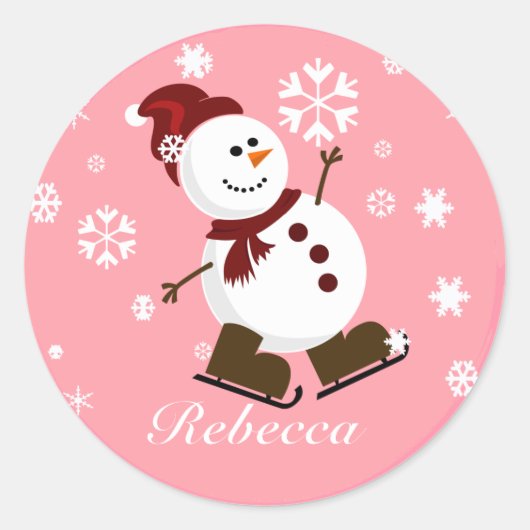 Niedlich Personalisierter Xmas Snowman Runder Aufkleber (Vorderseite)