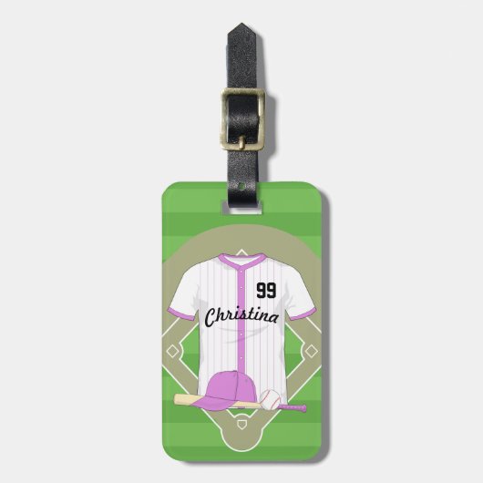 Niedlich Personalisiertes Baseball-Rosa Gepäckanhänger (Vorderseite vertikal)